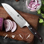 Faca Santoku XINZUO de 7 polegadas, Aço Inoxidável Din 1.4116, Ideal para Chefs, Lâmina Precisa, Cabo de Sândalo Vermelho - Haustter - Haustter