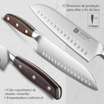 Faca Santoku XINZUO de 7 polegadas, Aço Inoxidável Din 1.4116, Ideal para Chefs, Lâmina Precisa, Cabo de Sândalo Vermelho - Haustter - Haustter