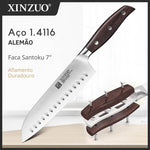 Faca Santoku XINZUO de 7 polegadas, Aço Inoxidável Din 1.4116, Ideal para Chefs, Lâmina Precisa, Cabo de Sândalo Vermelho - Haustter - Haustter