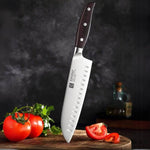 Faca Santoku XINZUO de 7 polegadas, Aço Inoxidável Din 1.4116, Ideal para Chefs, Lâmina Precisa, Cabo de Sândalo Vermelho - Haustter - Haustter