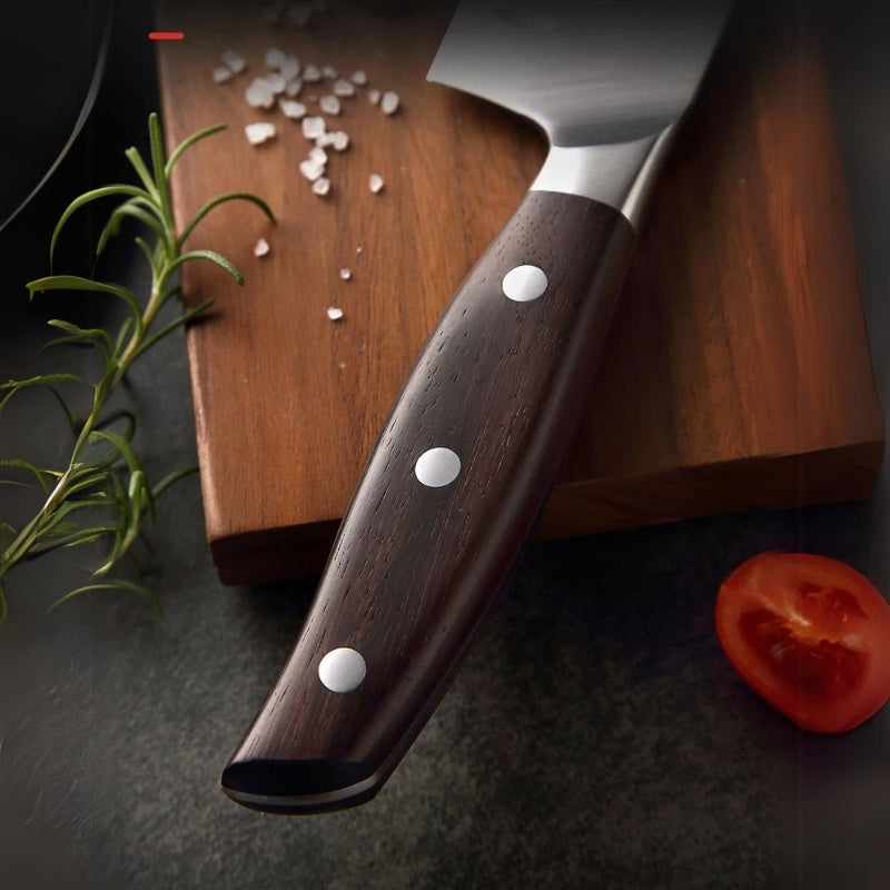 Faca Santoku XINZUO de 7 polegadas, Aço Inoxidável Din 1.4116, Ideal para Chefs, Lâmina Precisa, Cabo de Sândalo Vermelho - Haustter