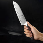 Faca Santoku XINZUO de 7 polegadas, Aço Inoxidável Din 1.4116, Ideal para Chefs, Lâmina Precisa, Cabo de Sândalo Vermelho - Haustter - Haustter