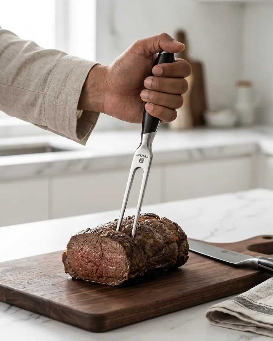 Garfo de Churrasco para Espetar Assado XINZUO, Garfo Trinchante de Aço Inoxidável para Espetar Carne, Utensílios de Cozinha para Jantar e Churrasco