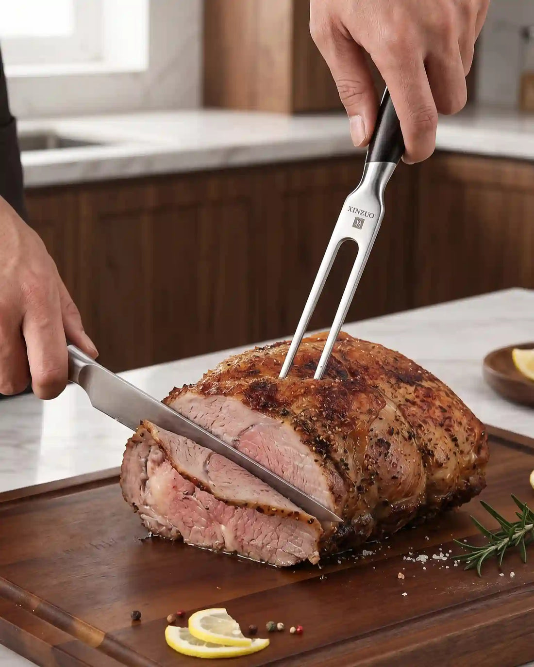 Garfo de Churrasco para Espetar Assado XINZUO, Garfo Trinchante de Aço Inoxidável para Espetar Carne, Utensílios de Cozinha para Jantar e Churrasco