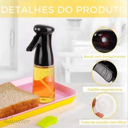 Garrafa de Óleo de Cozinha em Spray Pneumático de 200ml para Salada Fitness, Churrasco e Cozinhar, Dispensador de Óleo em Spray, Cor Preta - Haustter