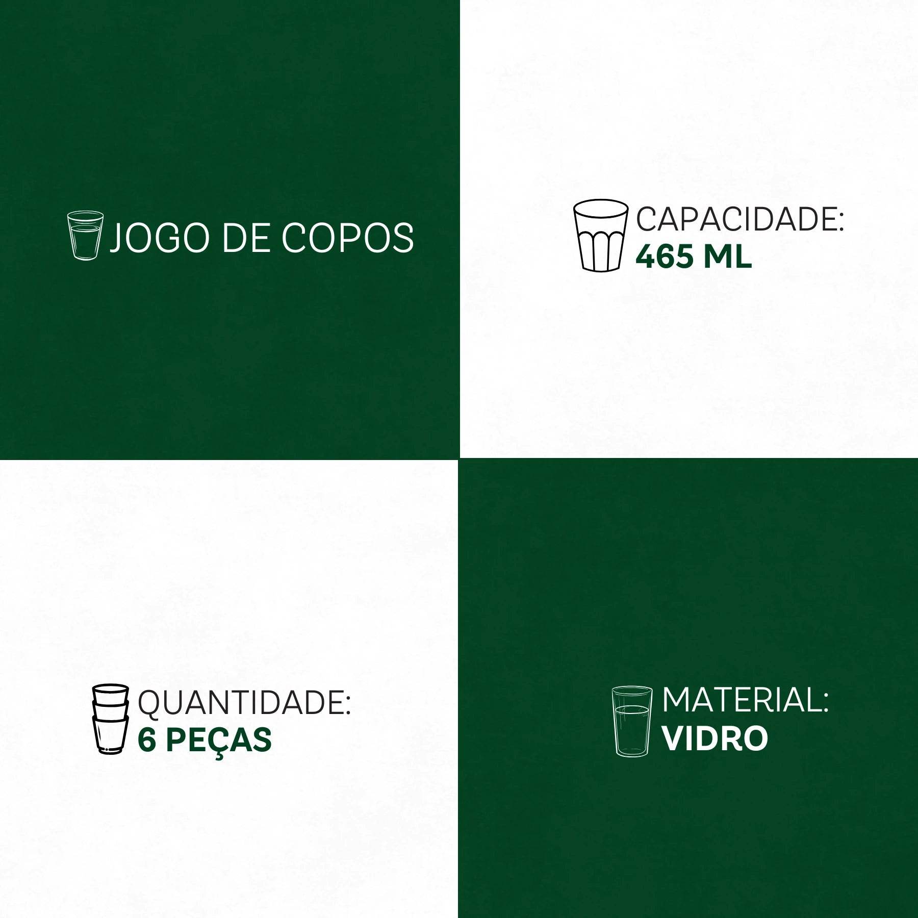 Jogo de Copos Aruba 6 Peças 465ml - Design Elegante e Toque Premium | Haustter - Haustter