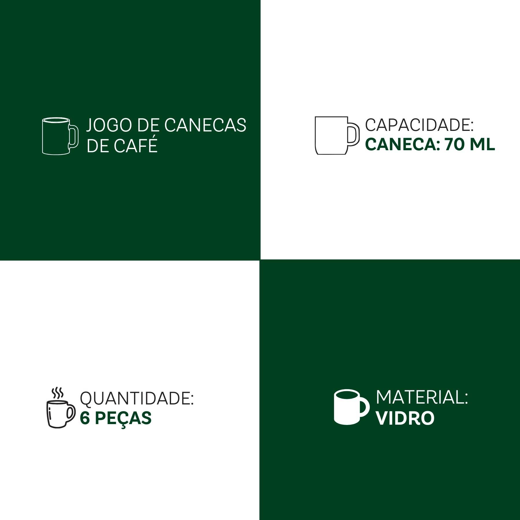 Jogo de Canecas Lisa 6 Peças 70ml - Café com Estilo | Haustter - Haustter