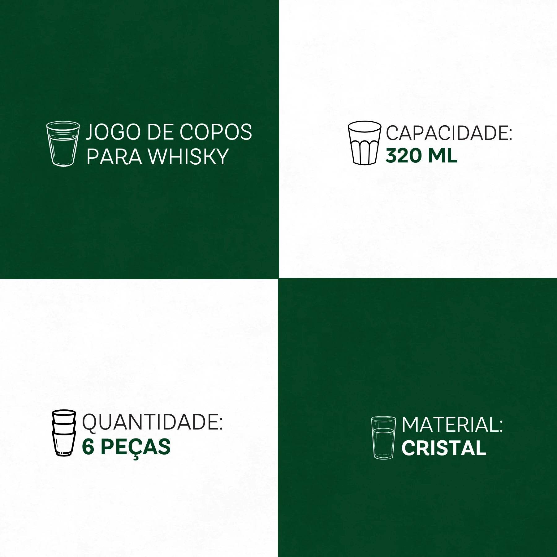Jogo de Copos para Whisky Larus 6 Peças 320ml - Cristal e Sofisticação | Haustter - Haustter