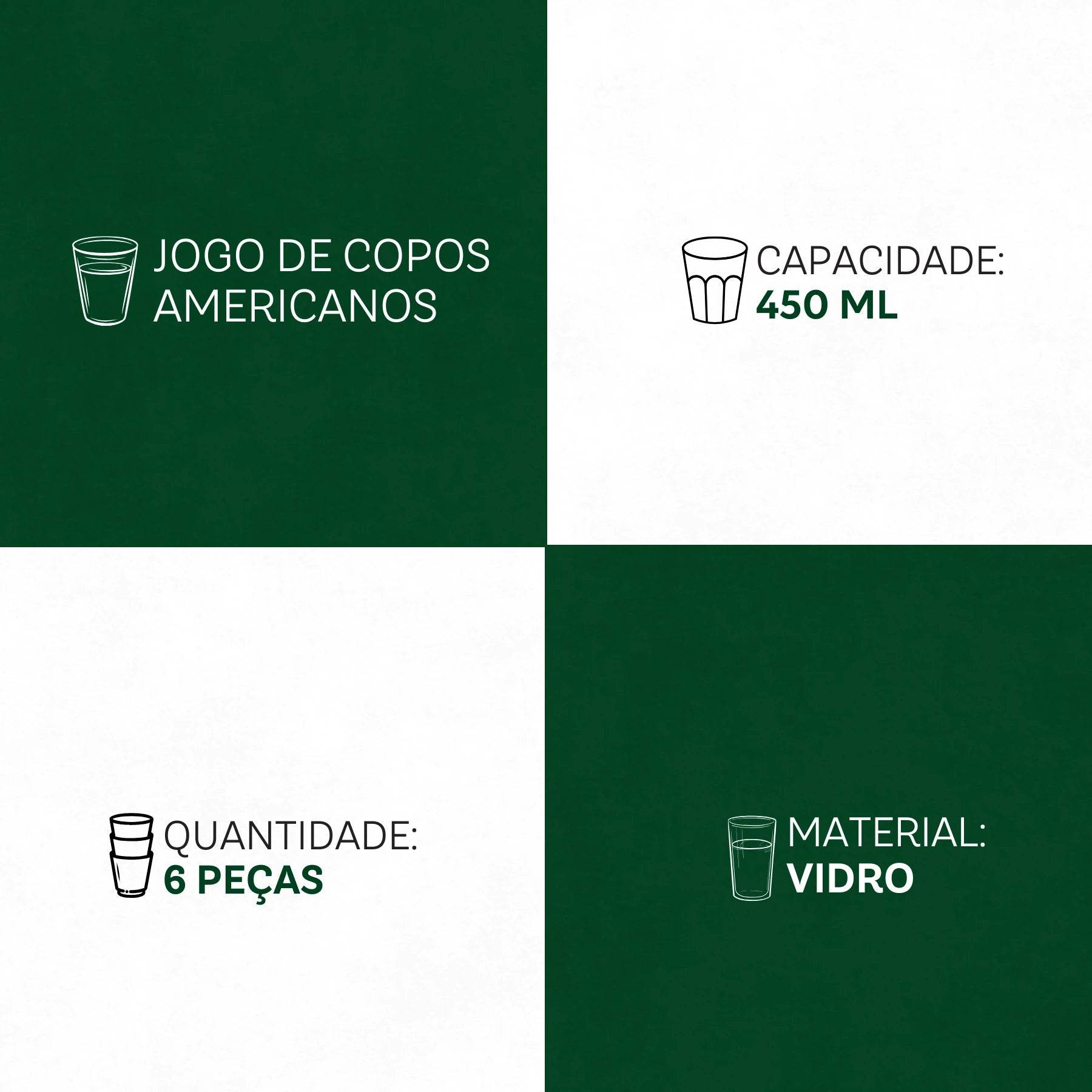 Jogo de Copos Americano Long Drink 6 Peças 450ml - Design Clássico e Cristalino | Haustter - Haustter