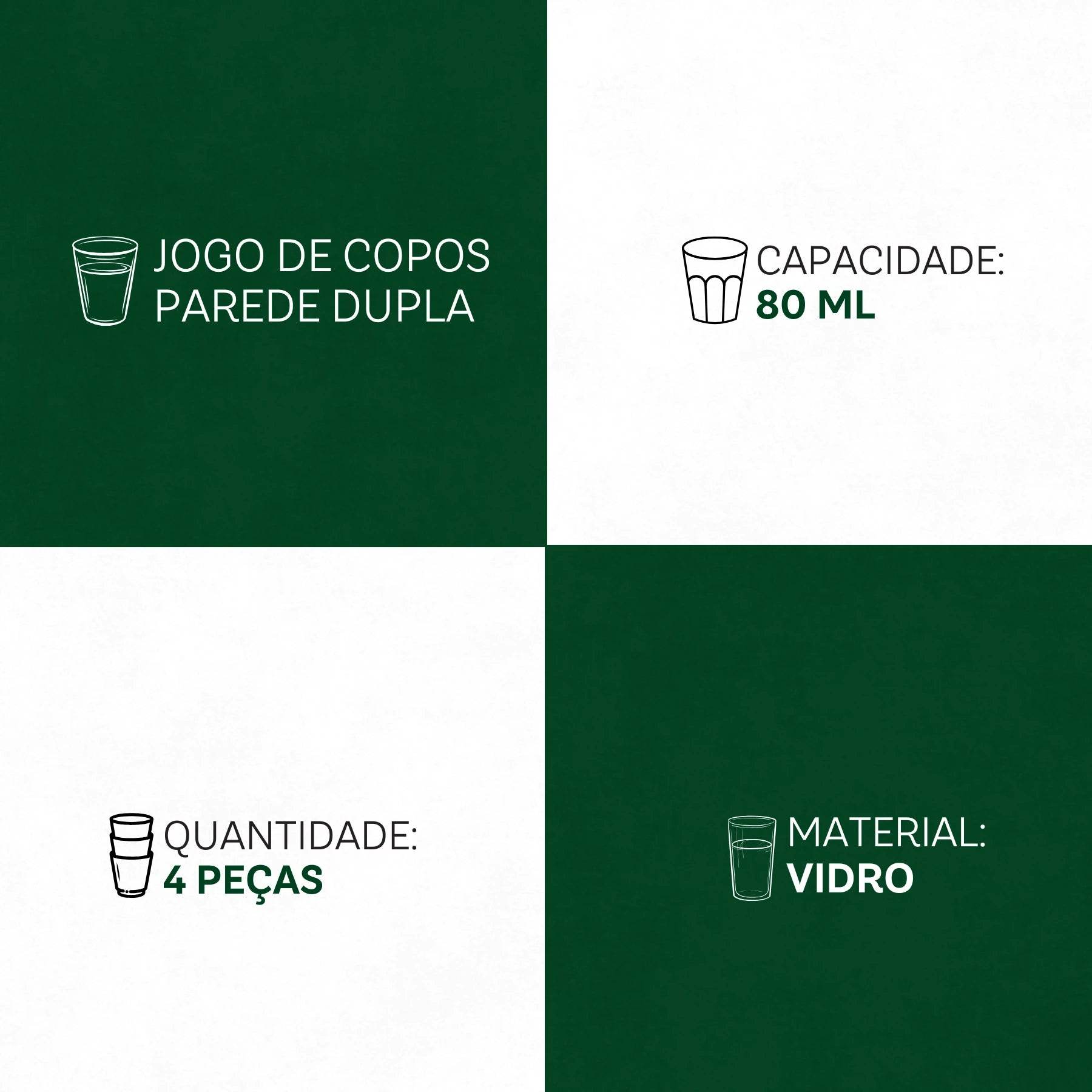 Jogo de Copos de Café Parede Dupla 4 Peças 80ml - Conforto e Elegância | Haustter - Haustter