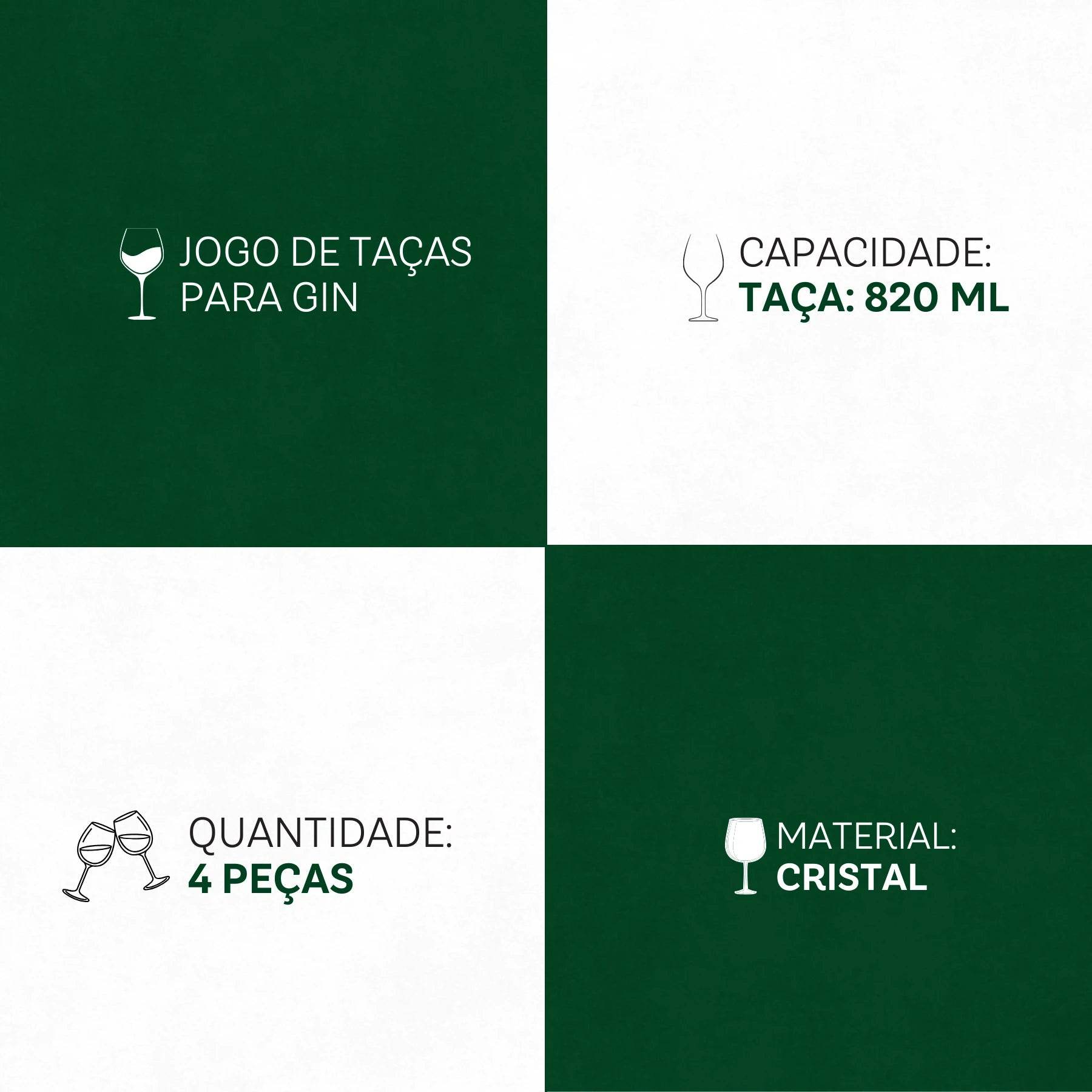 Jogo de Taças Gin Sense 4 Peças 820ml - Cristal Ecológico e Design Premium | Haustter - Haustter