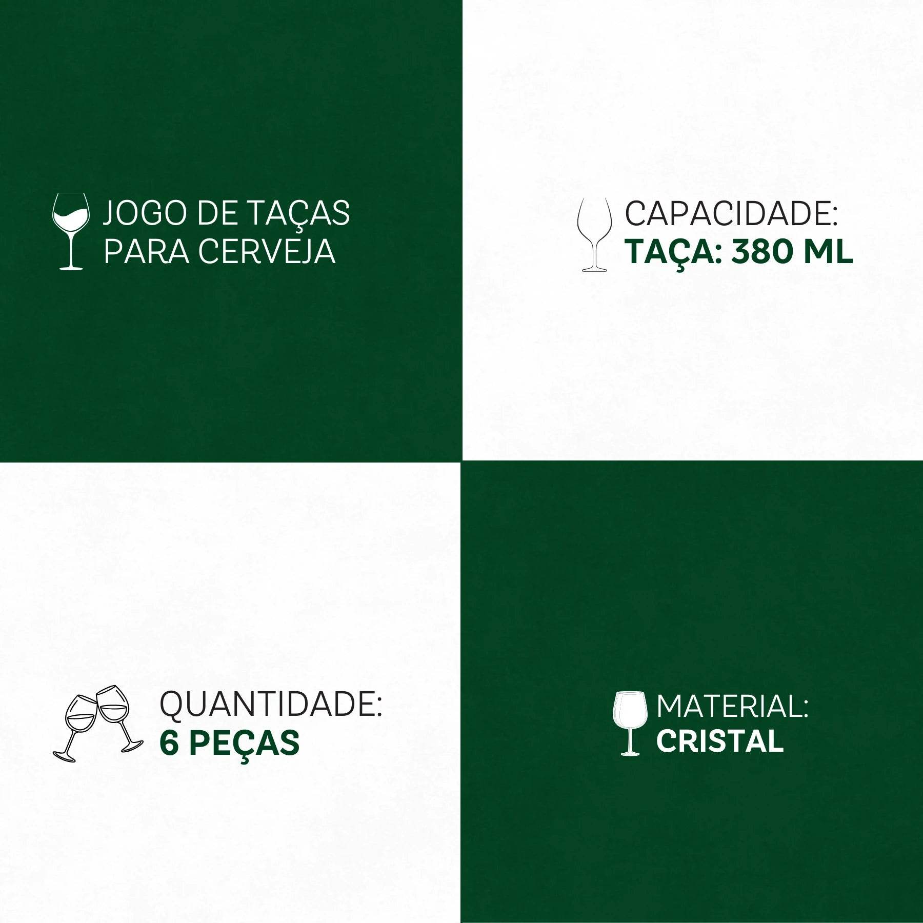 Jogo de Taças para Cerveja 6 Peças 380ml - Cristal Ecológico | Haustter - Haustter