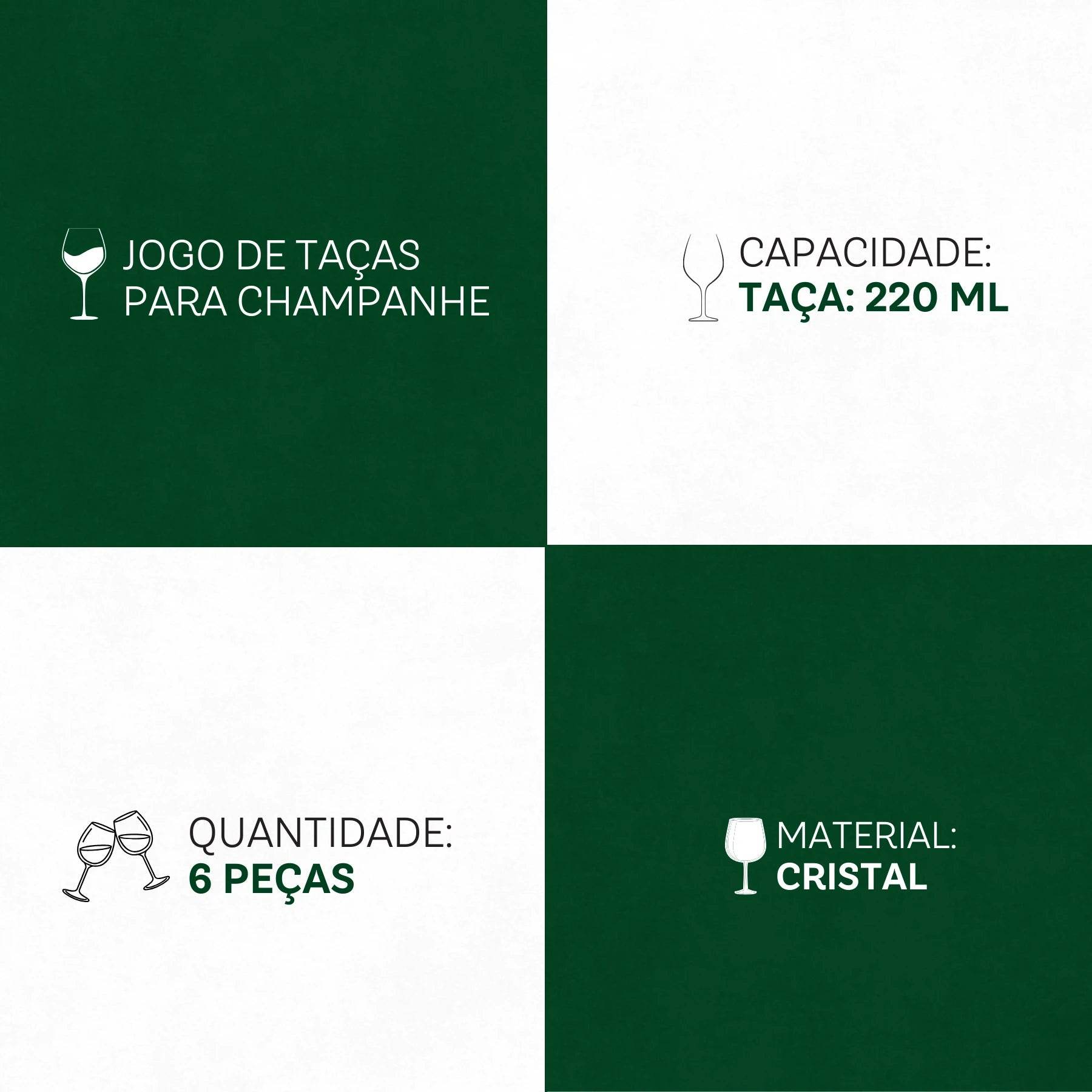 Taças Gastro Cristal para Champanhe 220ml 6 Peças - Elegância em Cada Bolha | Haustter - Haustter