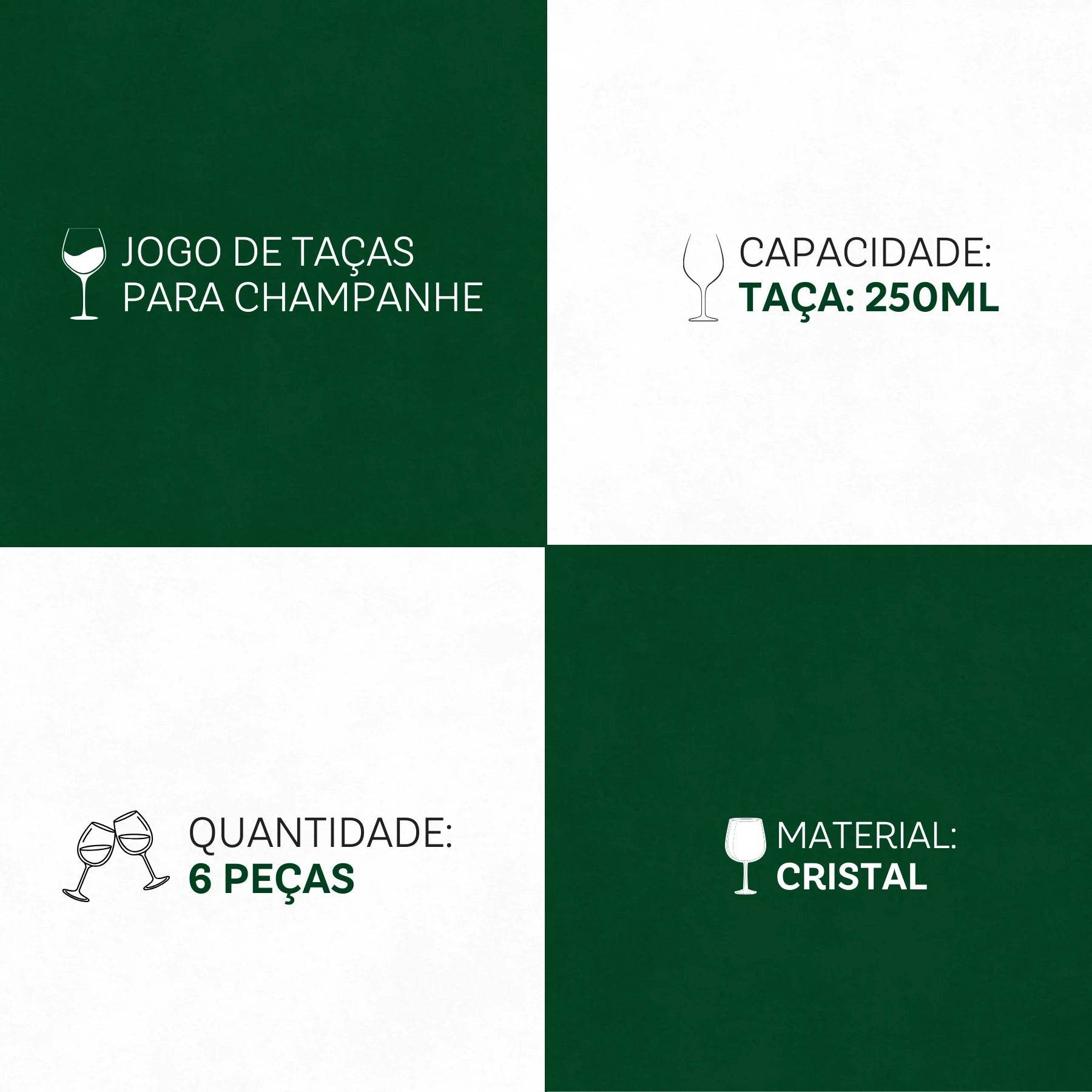 Jogo de Taças Bárbara 6 Peças 250ml - Cristal Ecológico | Haustter - Haustter