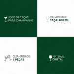 Taças de Cristal Bárbara para Champanhe 400ml 6 Peças - Brilho que Eleva | Haustter - Haustter