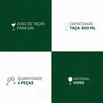 Jogo de Taças para Gin 4 Peças 600ml - Resistência e Glamour em Vidro | Haustter - Haustter