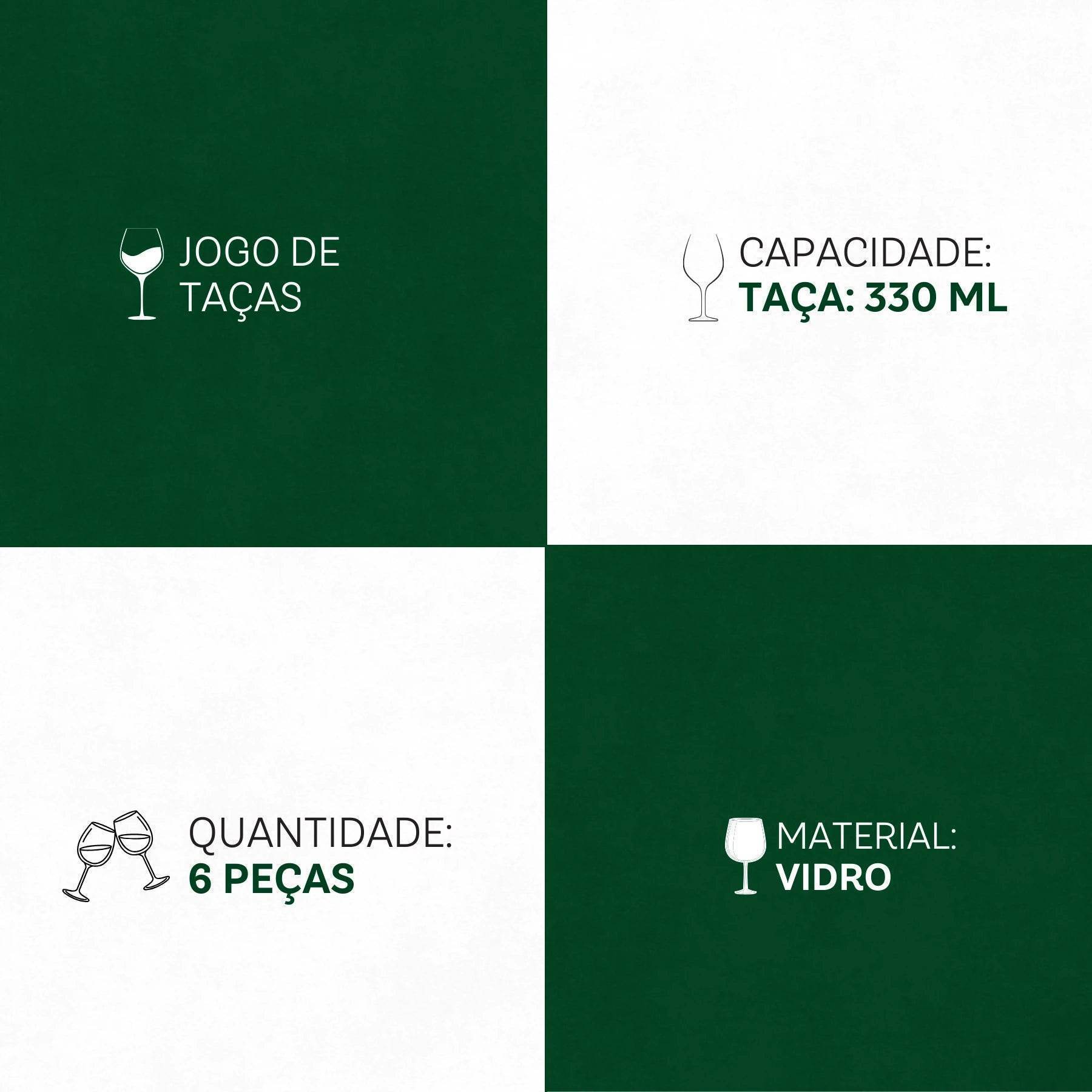 Jogo de Taças Empire Diamond 6 Peças 330ml - Mistério em Preto | Haustter - Haustter
