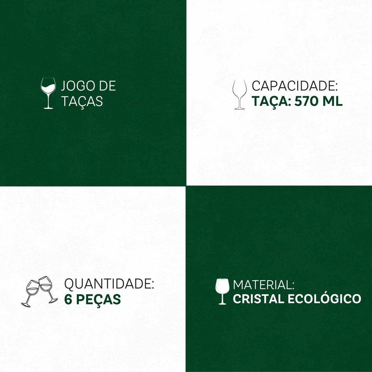 Jogo de Taças Bungund 6 Peças 570ml - Cristal Ecológico Bohemia Gastro | Haustter - Haustter