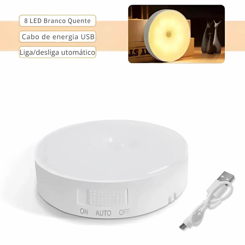 Luz LED Recarregável com Sensor de Movimento para Iluminação Noturna e Prevenção de Acidentes em Casa - Haustter - Haustter