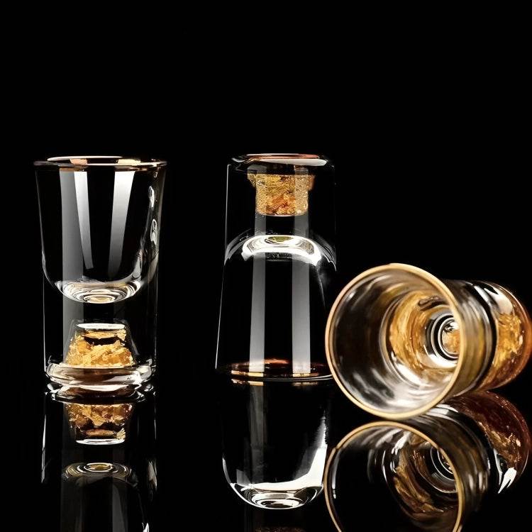 Mini Copos de Shot de Saque e Licor com Borda Dourada e Folhas Reluzentes - Haustter - Haustter