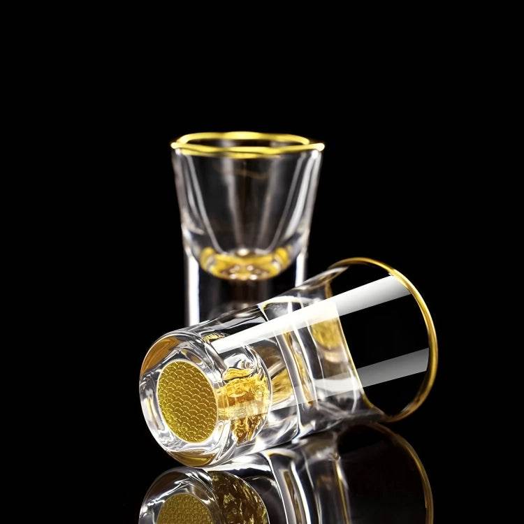 Mini Copos de Shot de Saque e Licor com Borda Dourada e Folhas Reluzentes - Haustter - Haustter