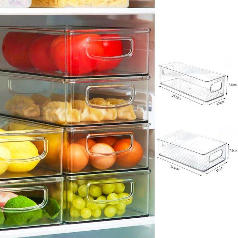 Organizador de Geladeira e Despensa Empilhável em Acrílico, Caixas de Armazenamento com Alça Transparente - Haustter - Haustter