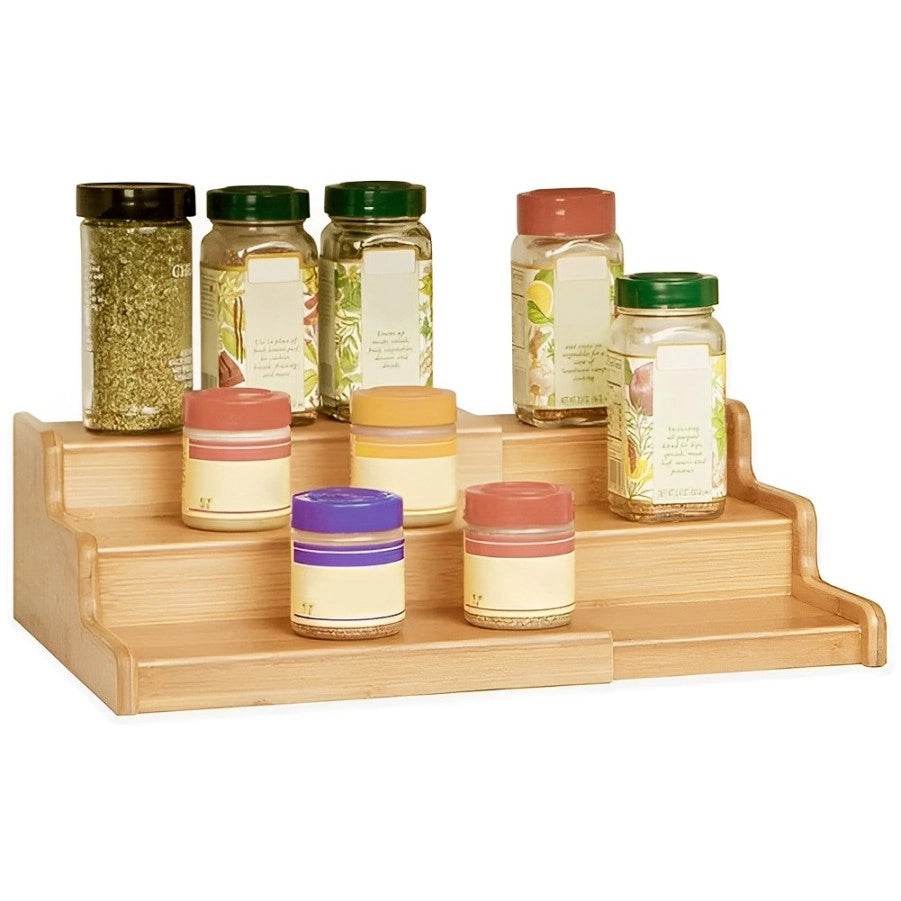 Organizador Expansível de Bambu com 3 Níveis para Armário e Bancada de Cozinha Doméstica, Estante Universal de Especiarias - Haustter - Haustter