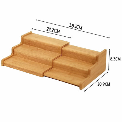 Organizador Expansível de Bambu com 3 Níveis para Armário e Bancada de Cozinha Doméstica, Estante Universal de Especiarias - Haustter