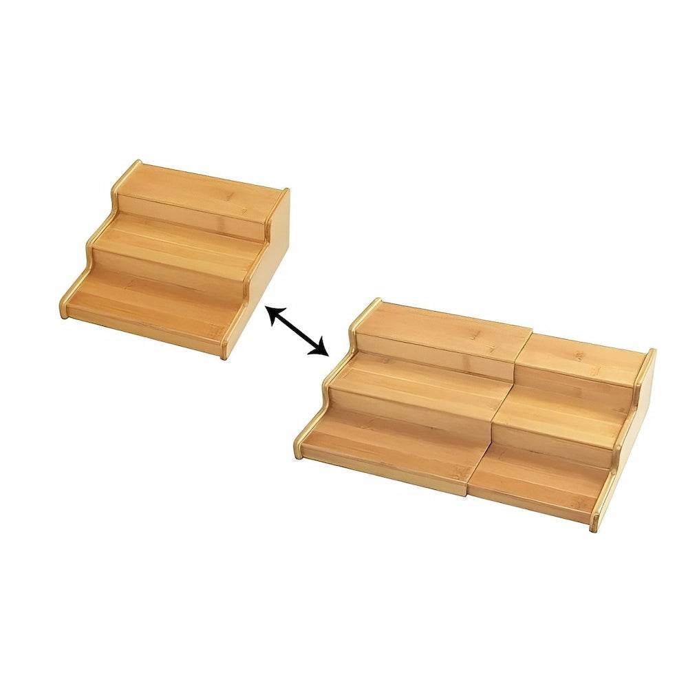 Organizador Expansível de Bambu com 3 Níveis para Armário e Bancada de Cozinha Doméstica, Estante Universal de Especiarias - Haustter - Haustter