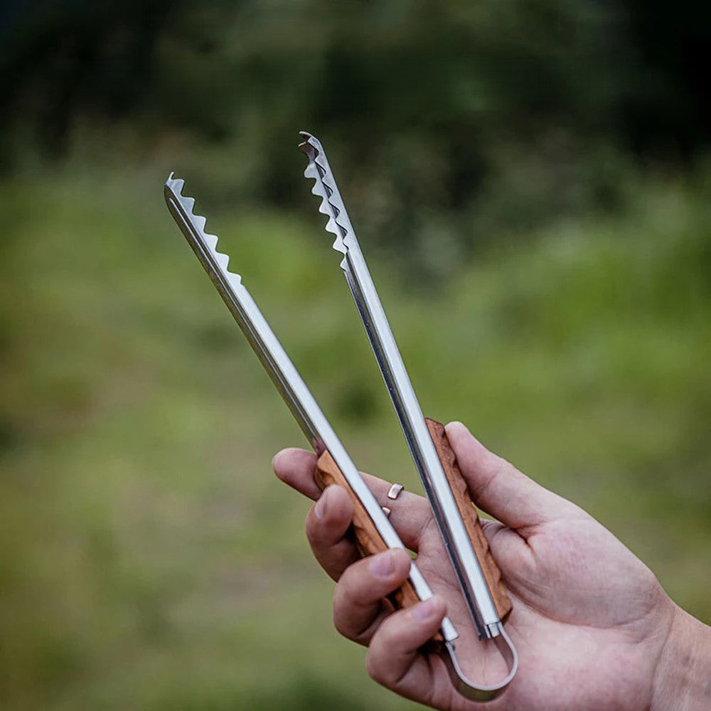 Pinça de Aço Inox com Cabo de Madeira para Churrasco - Haustter