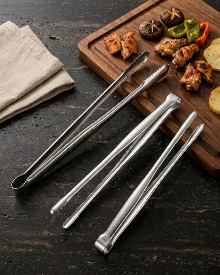 Pinça de Churrasco Longa em Aço Inoxidável para Alimentos