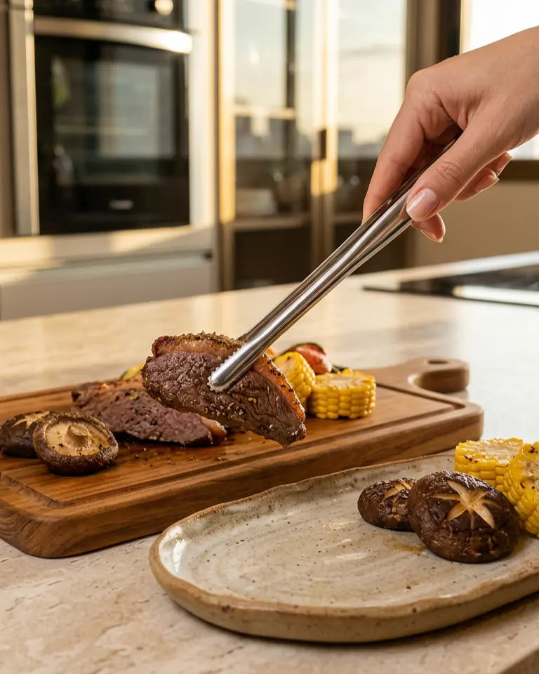 Pinça de Churrasco Longa em Aço Inoxidável para Alimentos