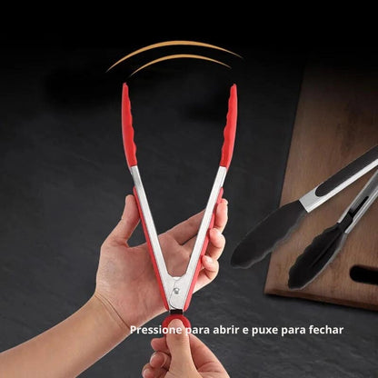 Pinça para Alimentos em Aço Inoxidável e Silicone, Acessório de Cozinha para Churrasco, Bife e Pão, Ideal para Jantares - Haustter