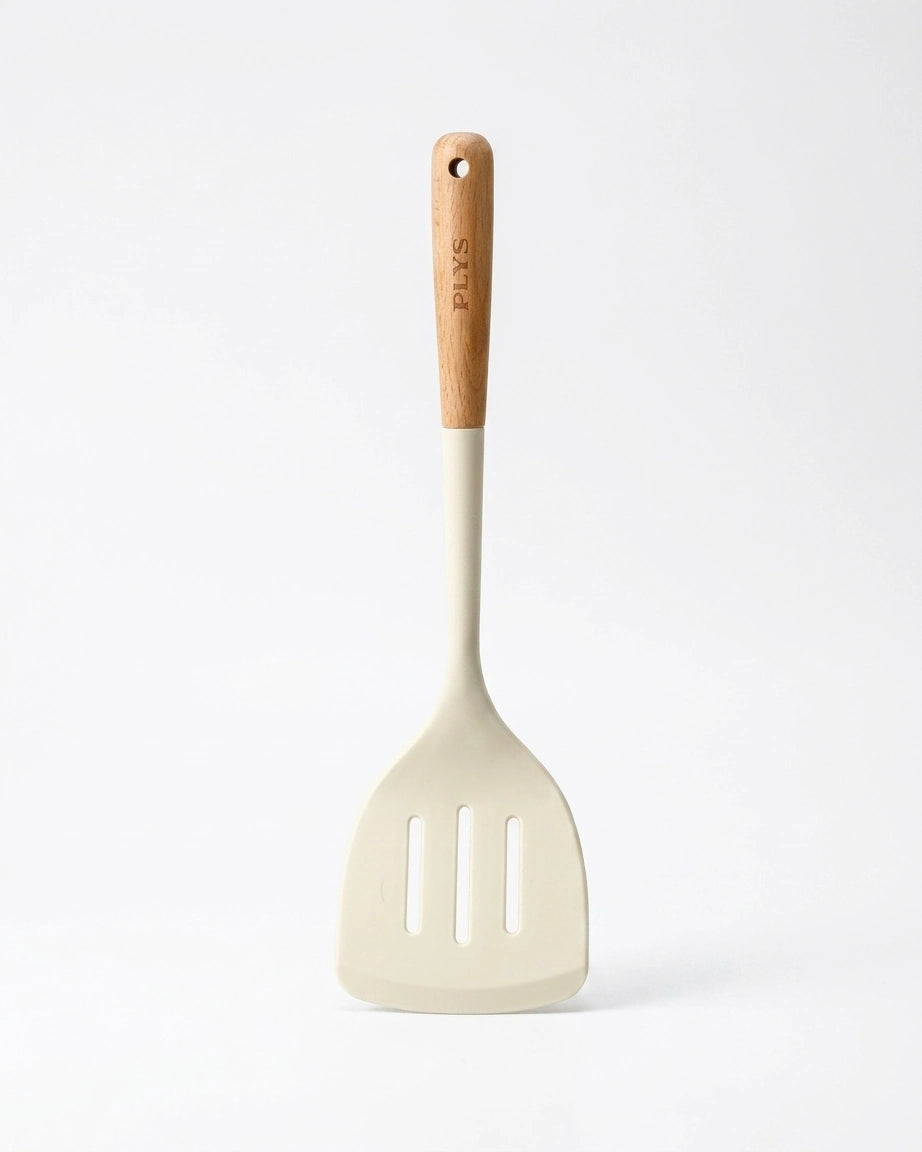 Conjunto de Utensílios de Silicone com Cabo de Madeira