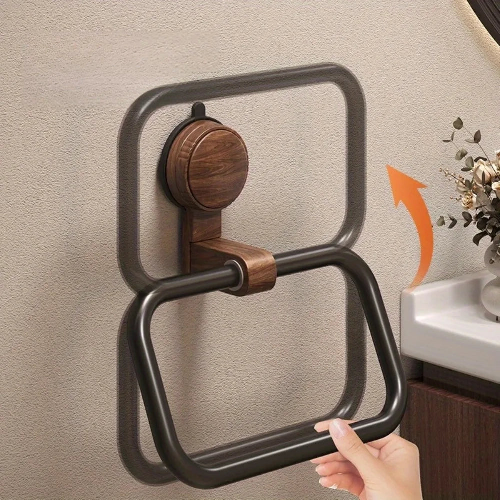 Porta-Toalha Articulado com Fixação por Sucção e Acabamento Amadeirado