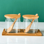 Conjunto de Potes de Tempero Redondos de Vidro com Tampa de Bambu - Organizador de Condimentos Delicado e Simples - Haustter - Haustter