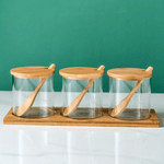 Conjunto de Potes de Tempero Redondos de Vidro com Tampa de Bambu - Organizador de Condimentos Delicado e Simples - Haustter - Haustter