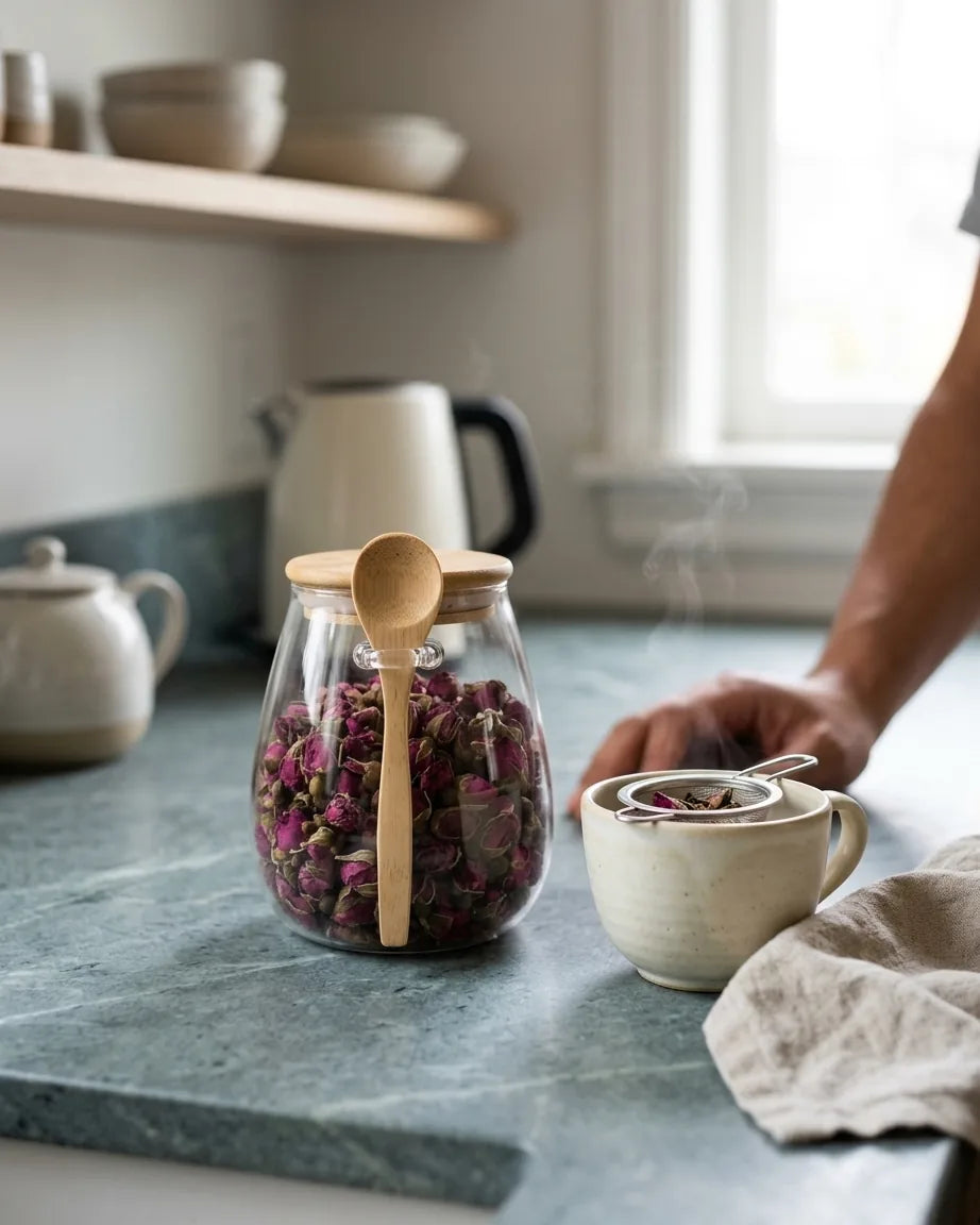 Potes de Vidro Selados + Colher de Bambu para Alimentos Nobres