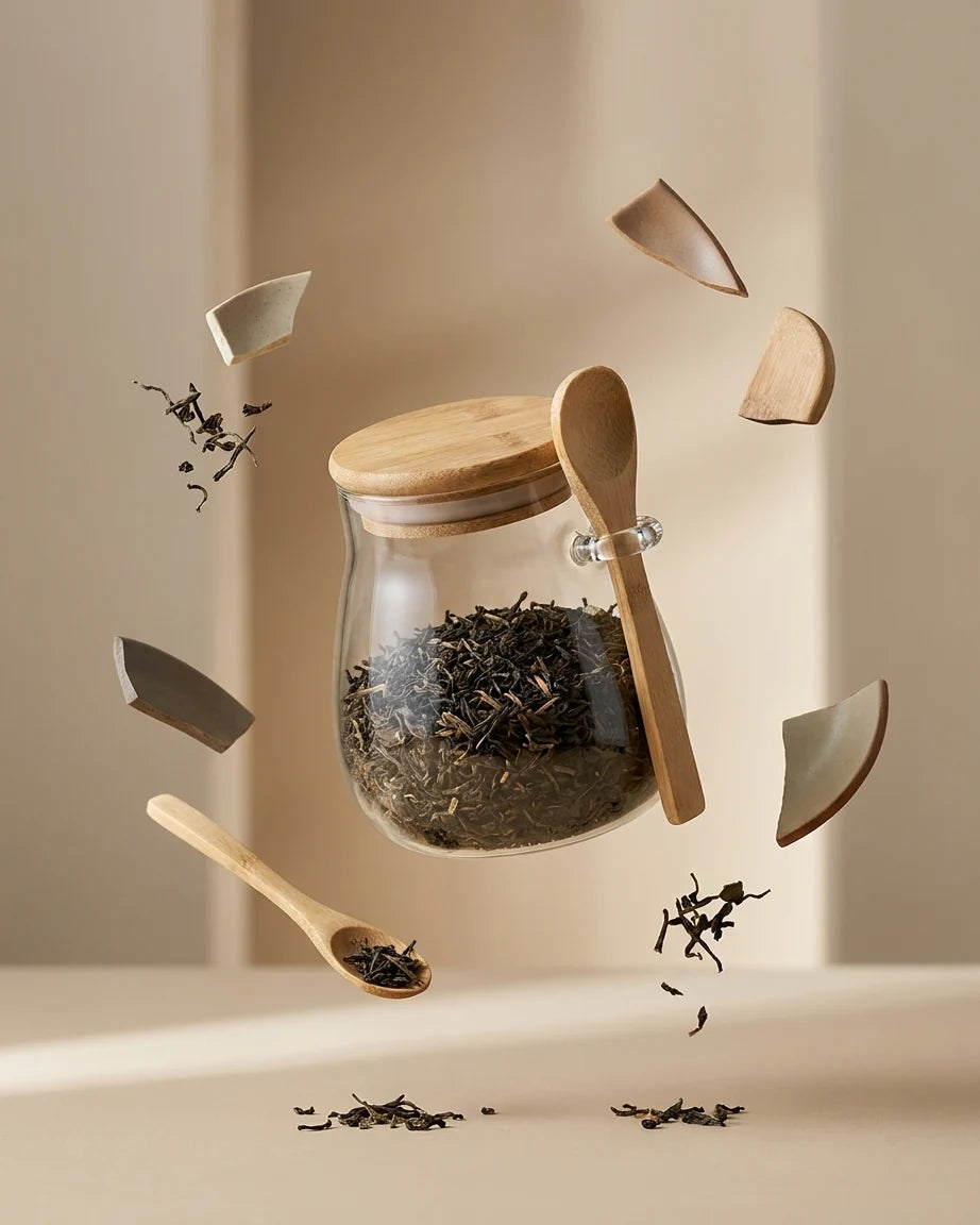 Potes de Vidro Selados + Colher de Bambu para Alimentos Nobres