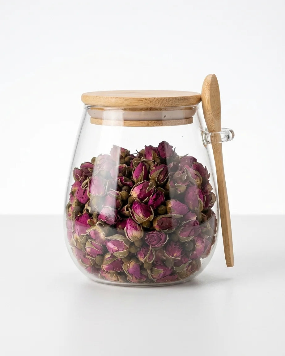 Potes de Vidro Selados + Colher de Bambu para Alimentos Nobres