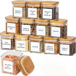 12 Potes de Vidro para Especiarias, Conjunto de Potes Quadrados com Tampas de Bambu, Recipientes para Armazenamento de Temperos - Haustter - Haustter