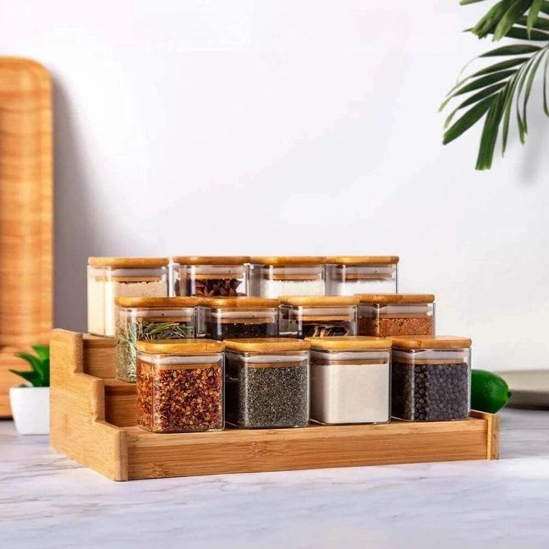 Organizador Expansível de Bambu com 3 Níveis para Armário e Bancada de Cozinha Doméstica, Estante Universal de Especiarias - Haustter - Haustter