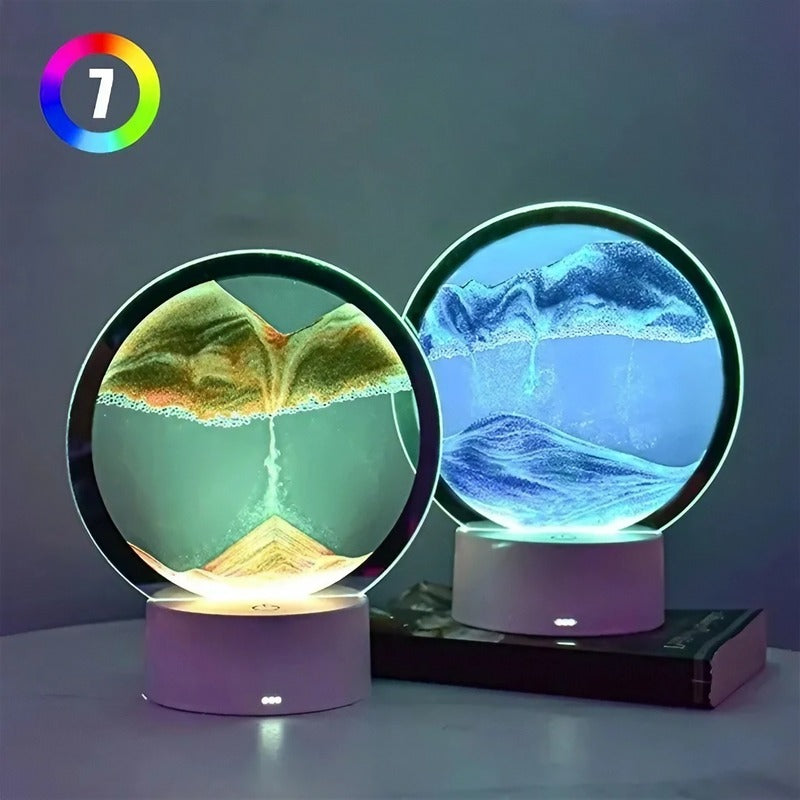 Luminária de mesa Sandcolor Luminária de Areia RGB com 7 cores - com efeito de iluminação de 7 cores, carregamento USB, combinação de pintura de luz e areia, presente ideal. Inclui controle remoto e cabo USB.