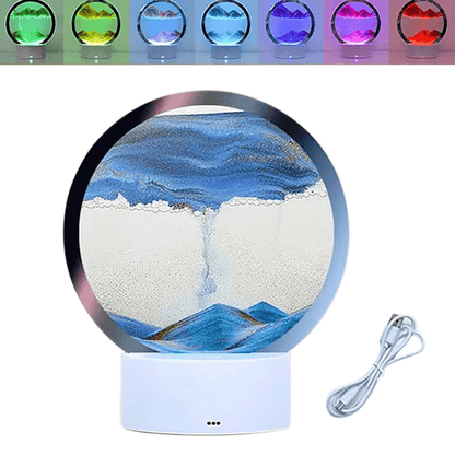 Luminária de mesa Sandcolor Luminária de Areia RGB na cor azul - com efeito de iluminação de 7 cores, carregamento USB, combinação de pintura de luz e areia, presente ideal. Inclui controle remoto e cabo USB.