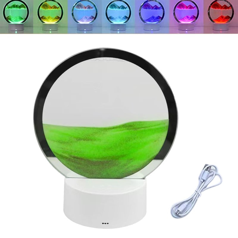 Luminária de mesa Sandcolor Luminária de Areia RGB na cor verde - com efeito de iluminação de 7 cores, carregamento USB, combinação de pintura de luz e areia, presente ideal. Inclui controle remoto e cabo USB.