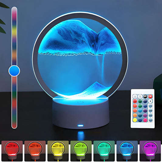 Luminária de mesa Sandcolor Luminária de Areia RGB - com efeito de iluminação de 7 cores, carregamento USB, combinação de pintura de luz e areia, presente ideal. Disponível em azul, preto e laranja. Inclui controle remoto e cabo USB.