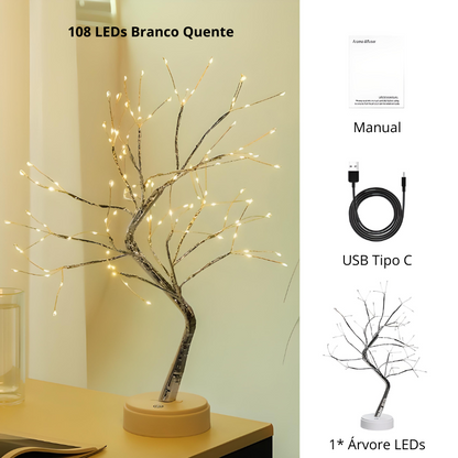 Luminária LED árvore Bonsai com 108 LEDs branco quente para decoração interna e externa