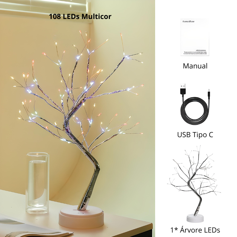 Luminária LED árvore Bonsai com 108 LEDs multicor para decoração interna e externa